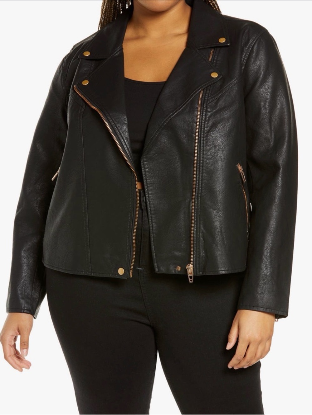 Blank NYC Black Faux Leather Moto Jacket with Gold-Tone Hardware